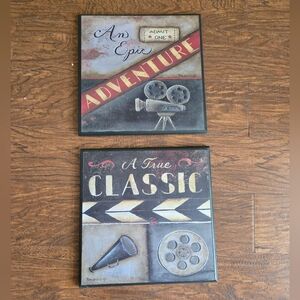 Movie Film Wall Decor - Black Grey Set 2 Size 13" x 13"